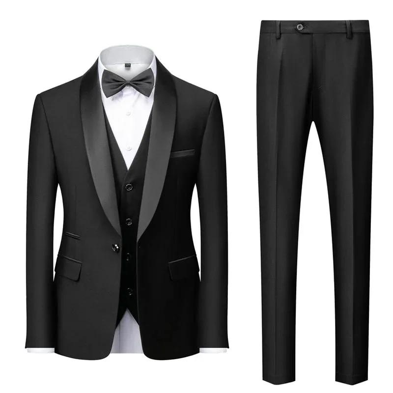 Costume de smoking décontracté pour homme, de marque haut de gamme, style boutique, blazer, gilet et