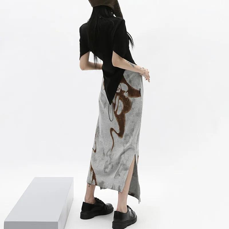 Karrcat-Jupe Mi-Longue Imprimée Grunge Irrégulière, Vintage Japonais, Harajuku, E-girl, Fente Latéra