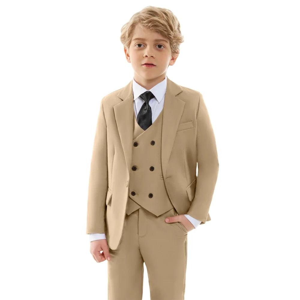 Ensemble de costume décontracté pour enfants, 4 pièces, 3 couleurs disponibles, revers cranté, confo