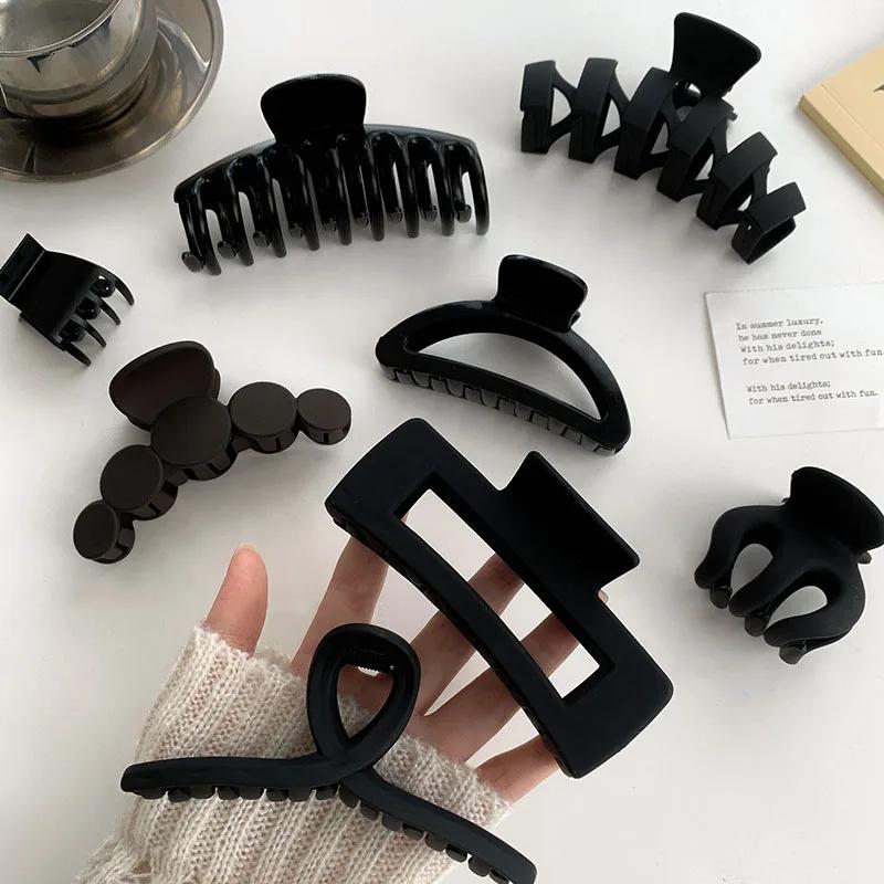 Pince à cheveux élégante noire géométrique en plastique pour femme, support de cheveux longs, pinces