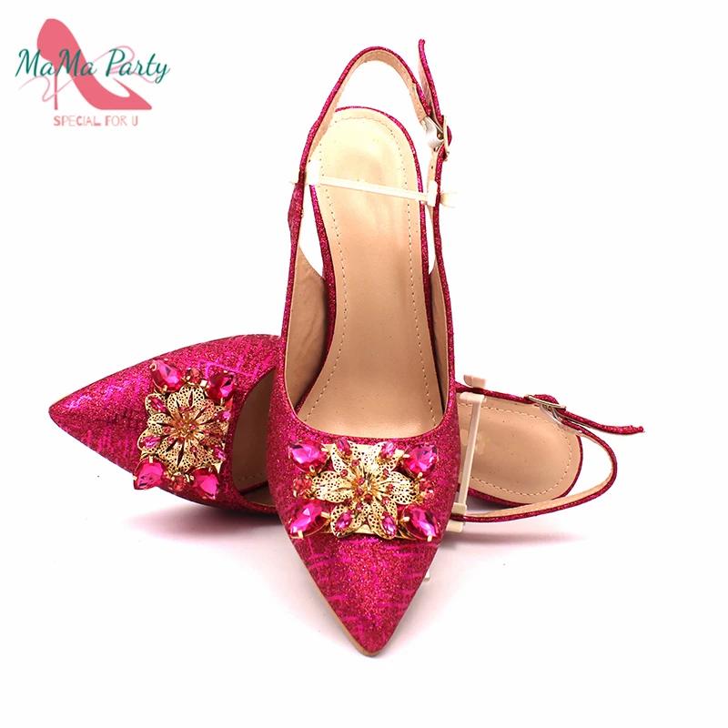 Ensemble chaussures et sac pour femmes africaines, couleur fuchsia, design classique italien, haute 