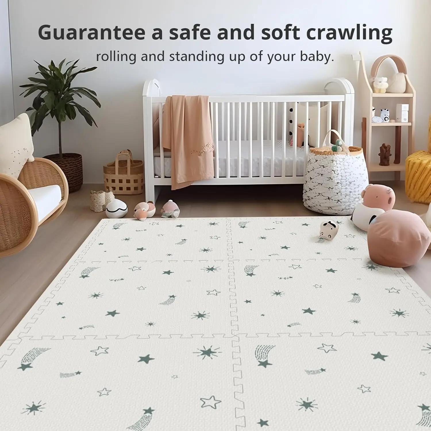Tapis de jeu en mousse pour bébé, tapis rampant 72x48, tapis de sol pour enfants pour bébé avec carr