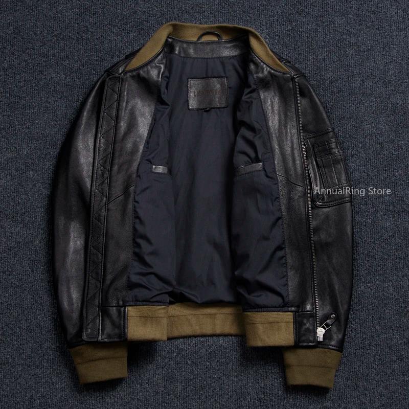 Bomber Ma-1 veste en cuir véritable hommes manteau en peau de mouton tanné naturel Vintage Air Force