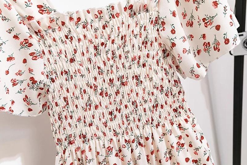Printemps été robe en mousseline de soie femmes robes mi-longues femme à manches courtes taille élas