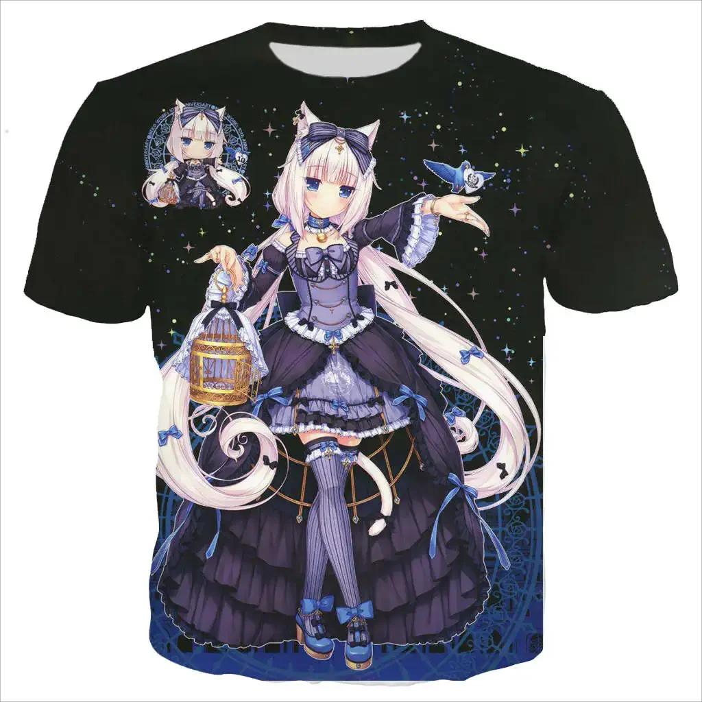 Nouveau Cool Tee Pour Hommes/femmes Nekopara Chocolat Vanille 3D Imprimé Mignon Anime À Manches Cour