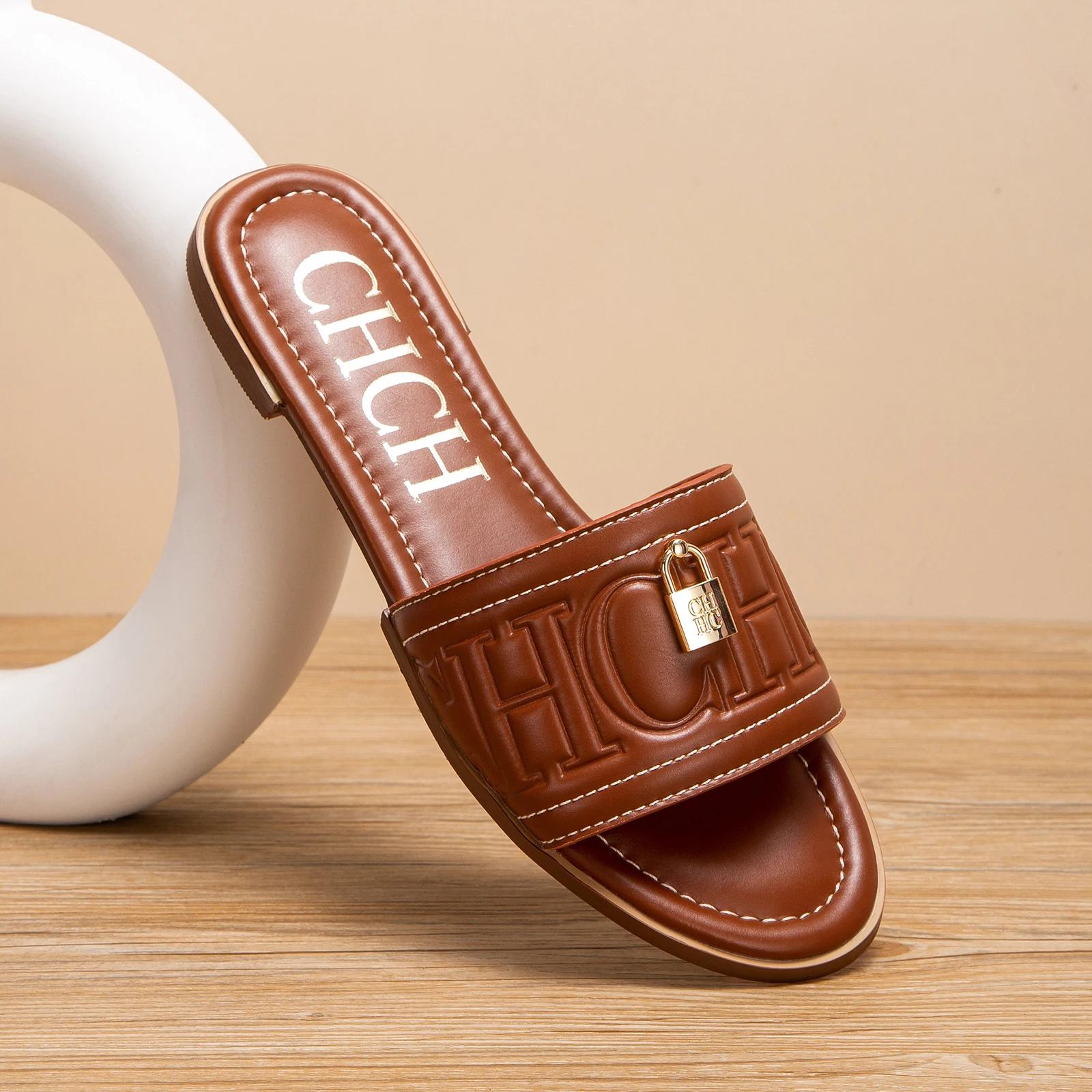 CHCH chaussures plates pour femmes été nouvelles sandales en relief de couleur unie pantoufles de mo