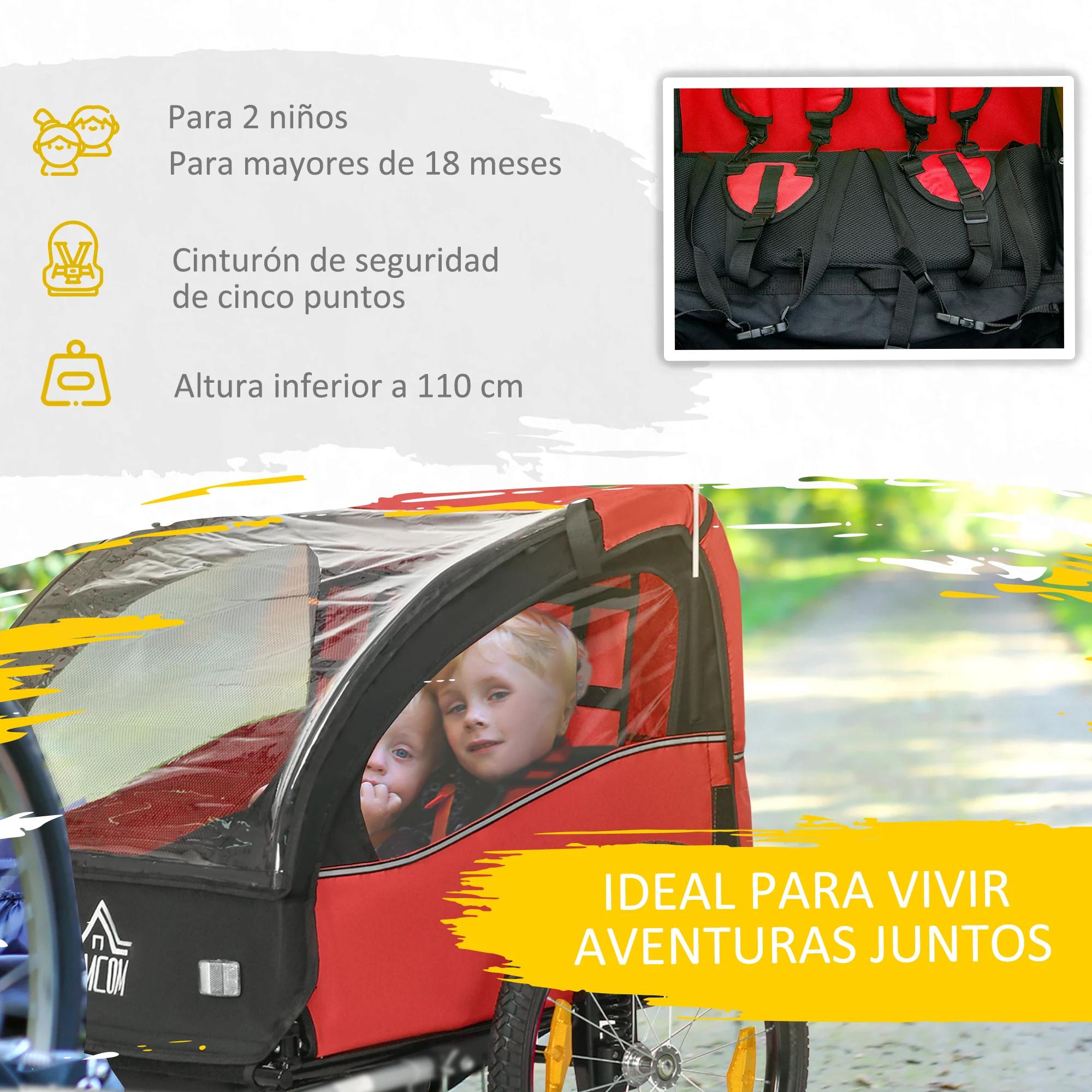 Remorque de vélo Homcom pour enfants +18 mois avec 2 sièges 140X88X90 cm