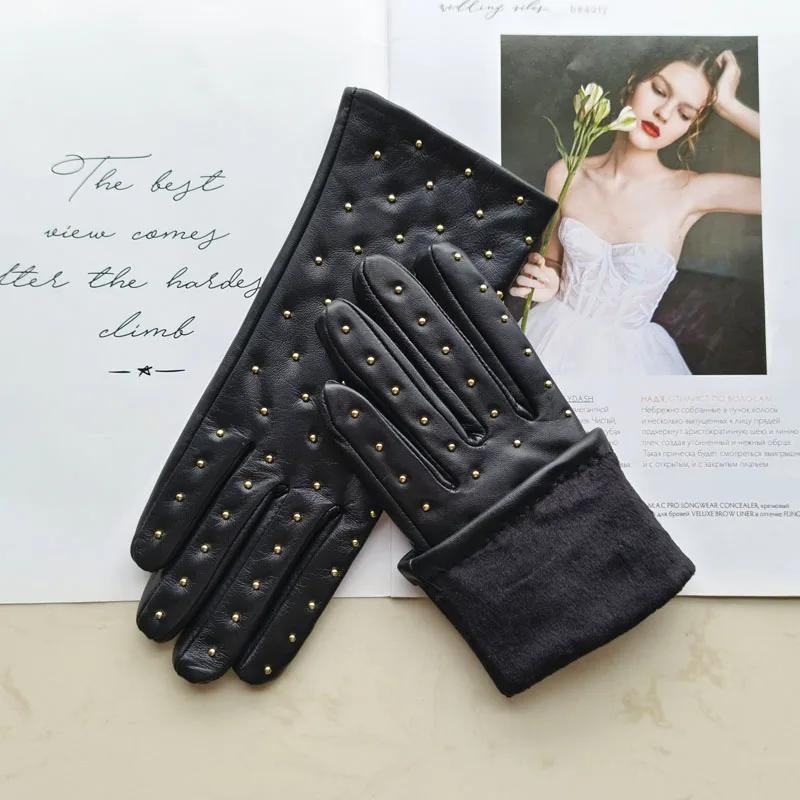 Nouveaux gants d'hiver en peau de mouton pour femmes avec écran tactile et gants en cuir véritable d
