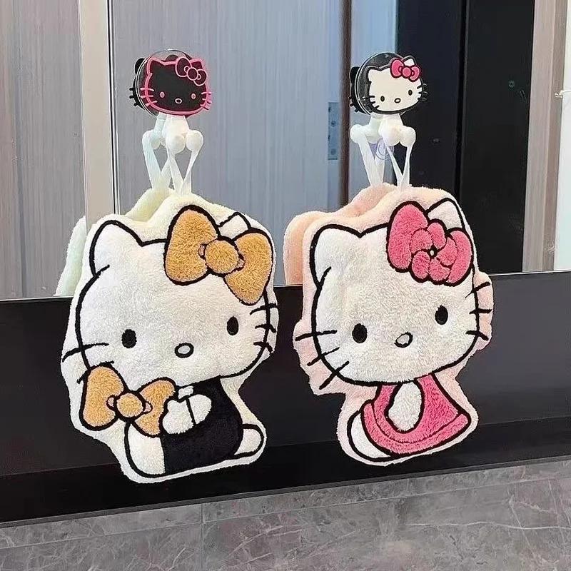Hellokitty Kawaii – serviette de lavage des mains, dessin animé, Type suspendu, Double couche épaiss