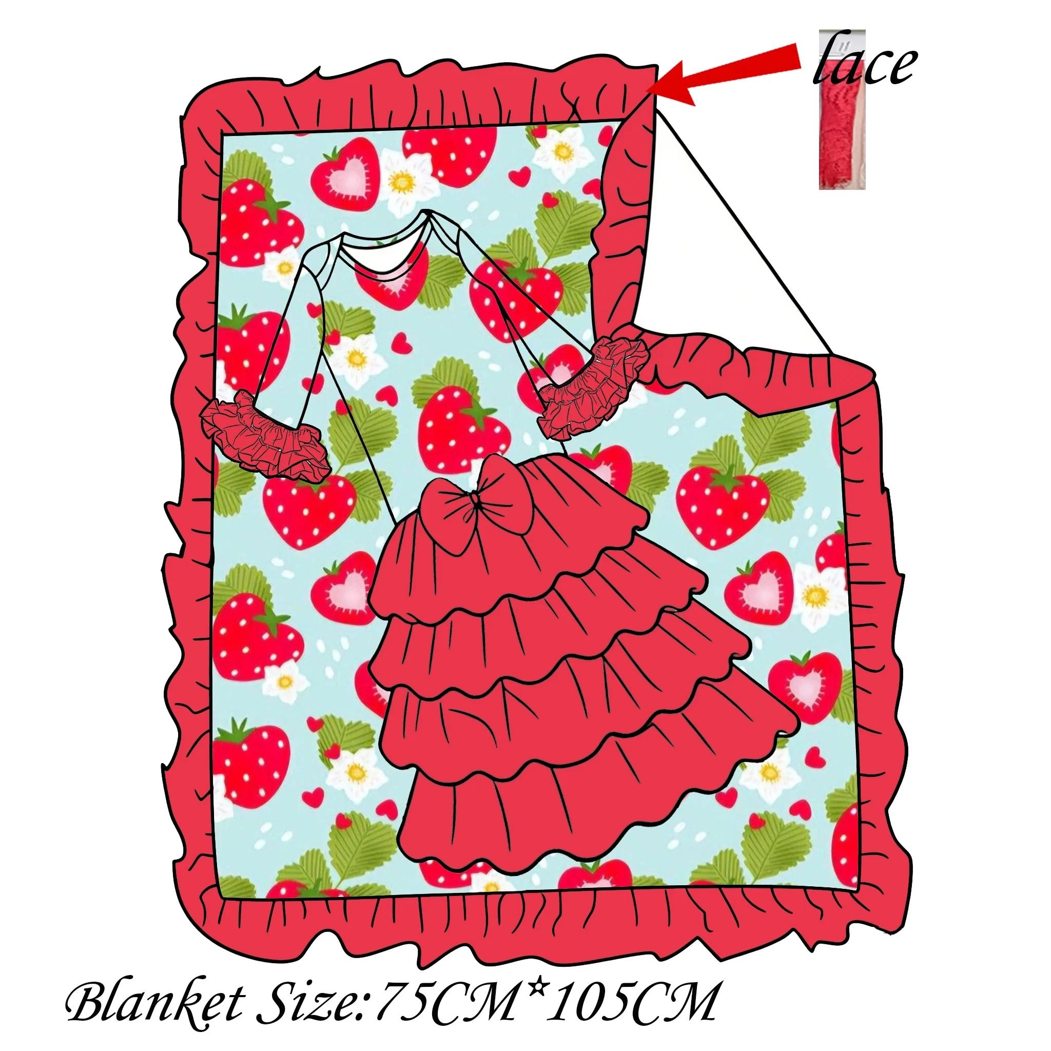 Ensemble Robe Bébé en Dentelle et Couverture Assortie, Rose Doux, Volants Floraux, Motif Fraise, Per