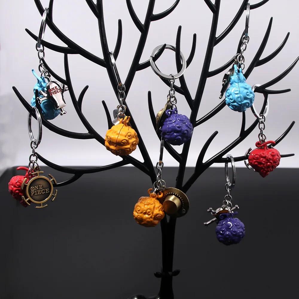 Porte-clés en métal une pièce, Anime Luffy Ace Law Devil Fruit, pendentif créatif, porte-clé de voit