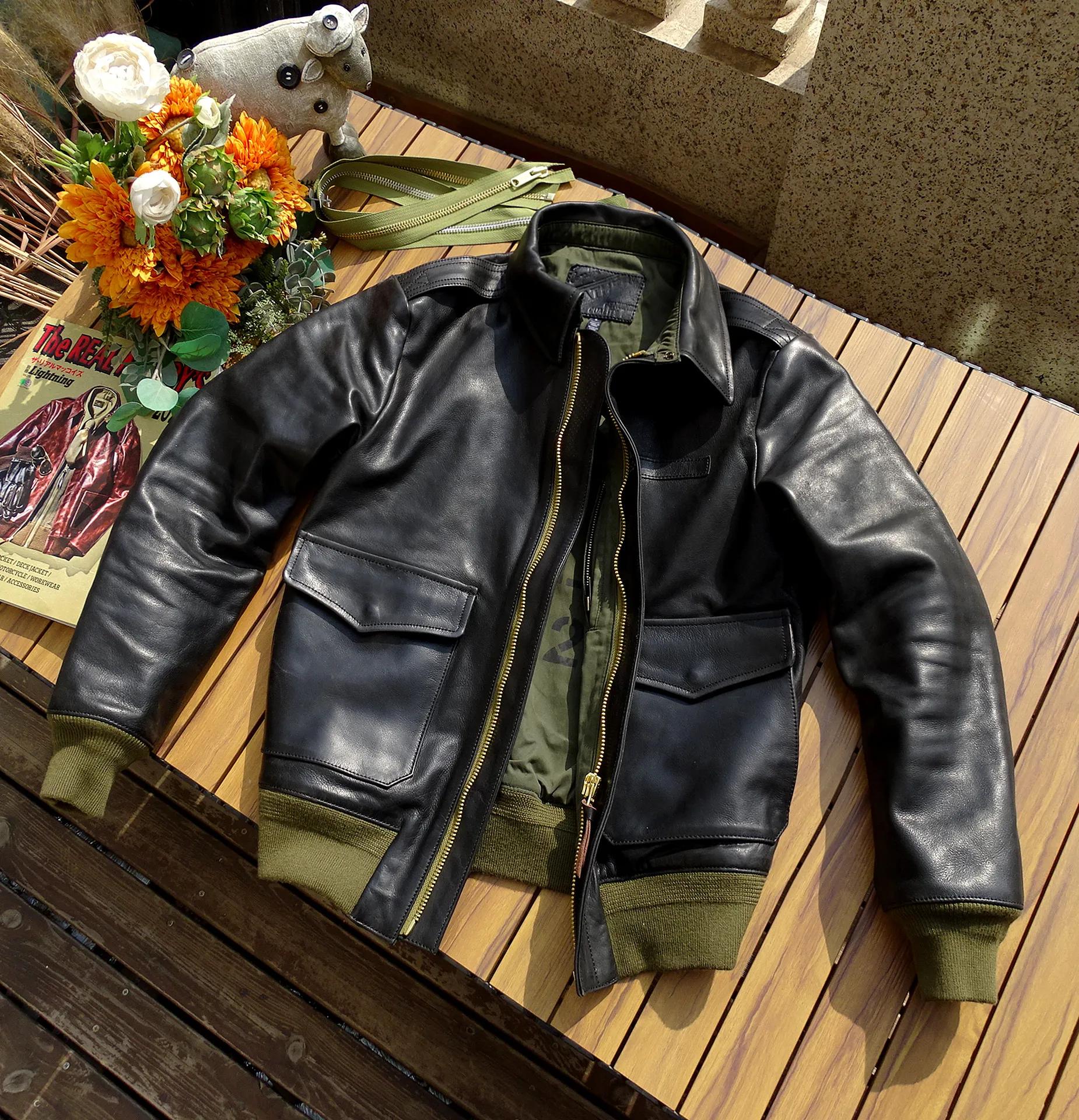 Veste d'hiver en cuir noir pour hommes, Style militaire, grande taille 5XL, véritable cuir de vache 