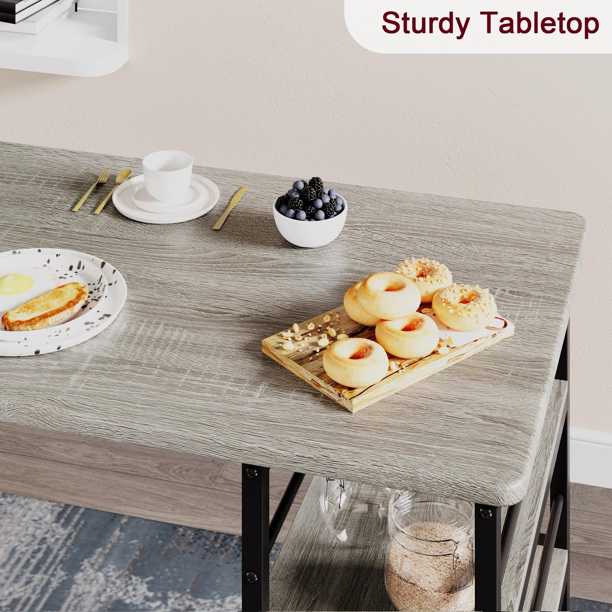 Ensemble de table à manger avec étagères à 3 niveaux, ensemble de table de cuisine de bar avec 2 cha