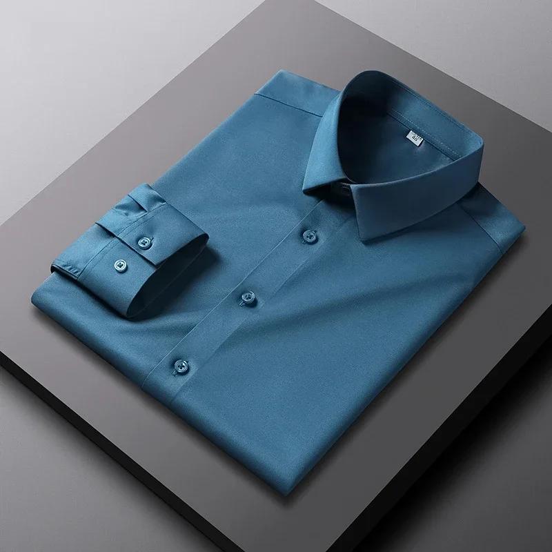 Chemise à manches longues pour hommes, couleur unie, décontractée et à la mode, haut d'affaires sans