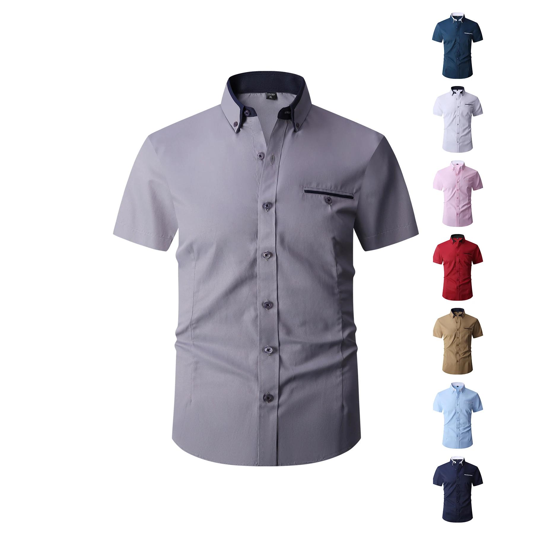 Chemise d'été en coton à manches courtes pour homme, chemise habillée formelle avec col contrastant 
