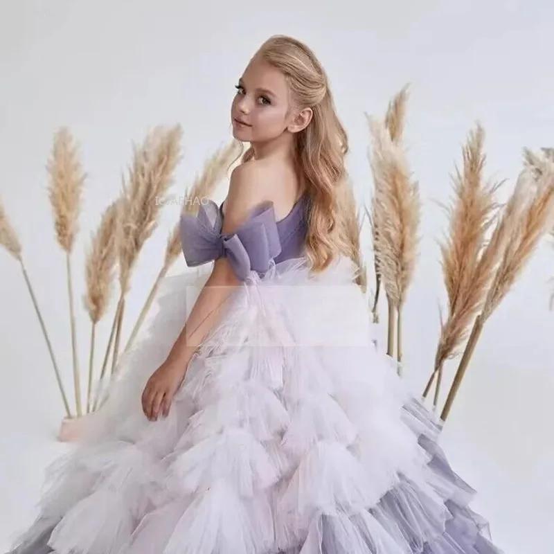 Robe Tutu asymétrique épaule dénudée pour enfants, robe Tutu pour filles à fleurs, fête d'anniversai