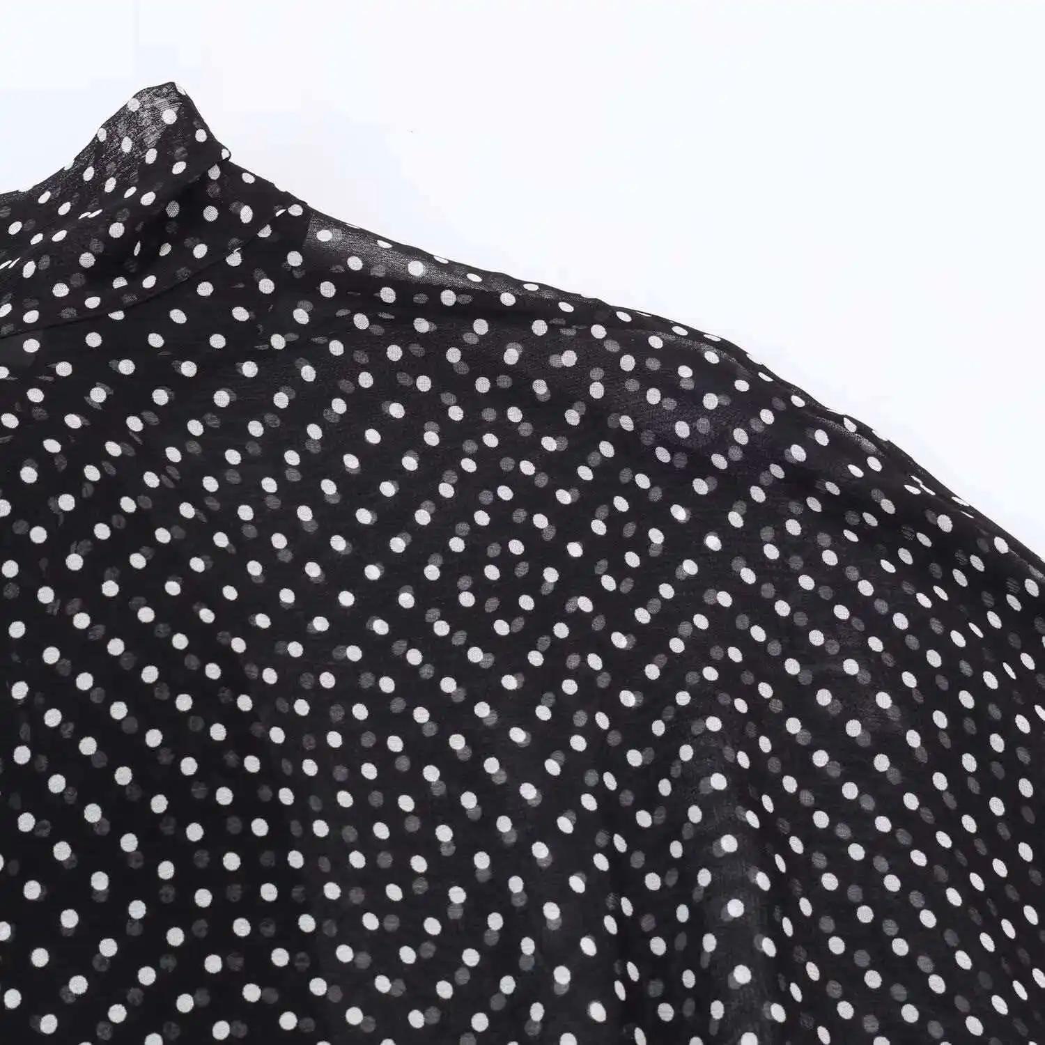 Ensemble deux pièces Streetwear pour femmes, chemisier à pois avec nœud papillon, jupe longue, chemi