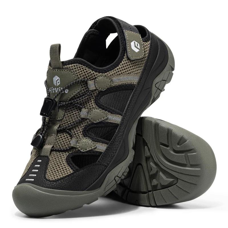 FitVille Sandales pour hommes à largeur large, à bout fermé, pour la randonnée et la natation, avec 