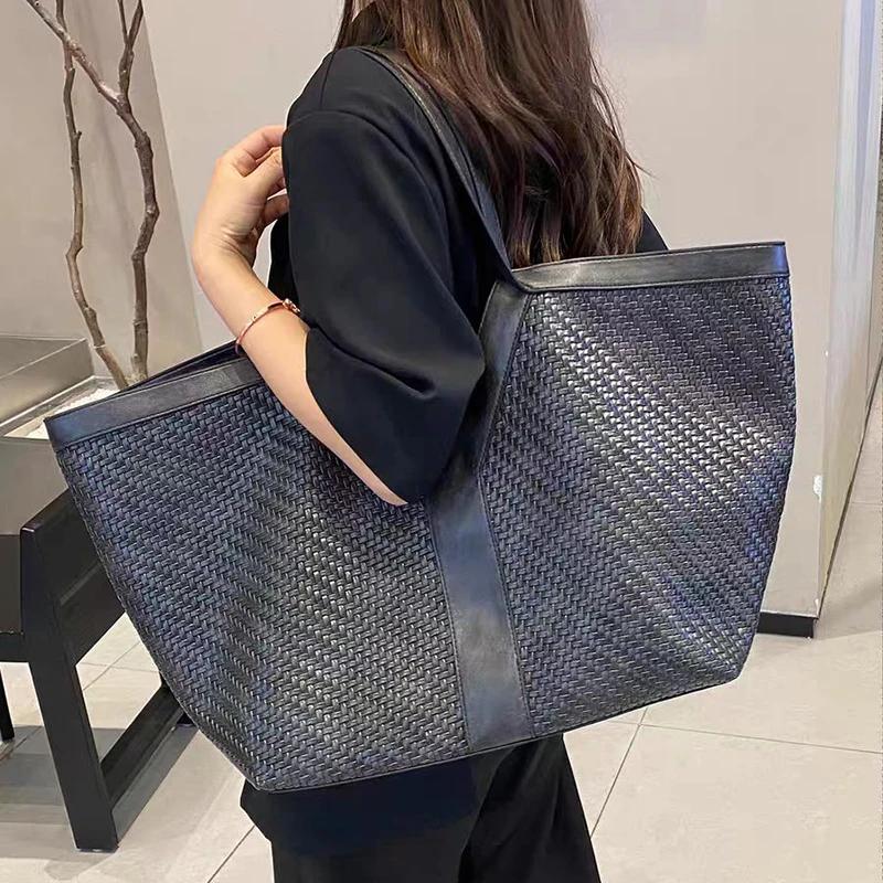 Sac à bandoulière tissé en forme de Y surdimensionné, style rétro européen et américain, grande capa