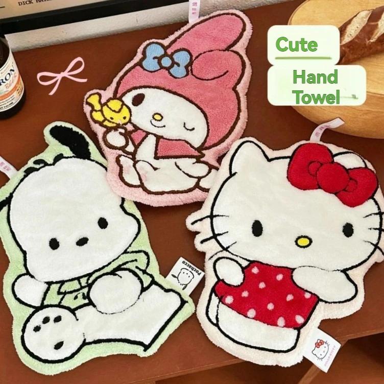 Serviette à main Sanrio Hello Kitty en velours corail, absorbante, à suspendre, accessoire décoratif