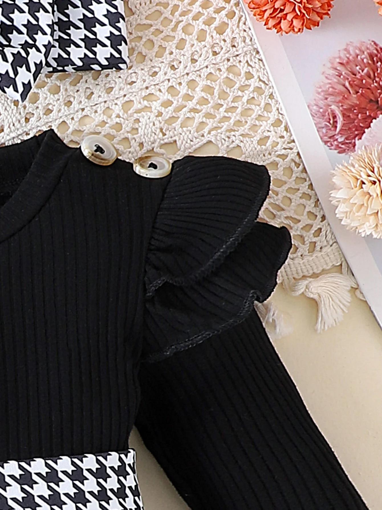 2 pièces en automne, bébés filles âgés de 0 à 1 ans, haut noir confortable, doux et mignon + jupe pi