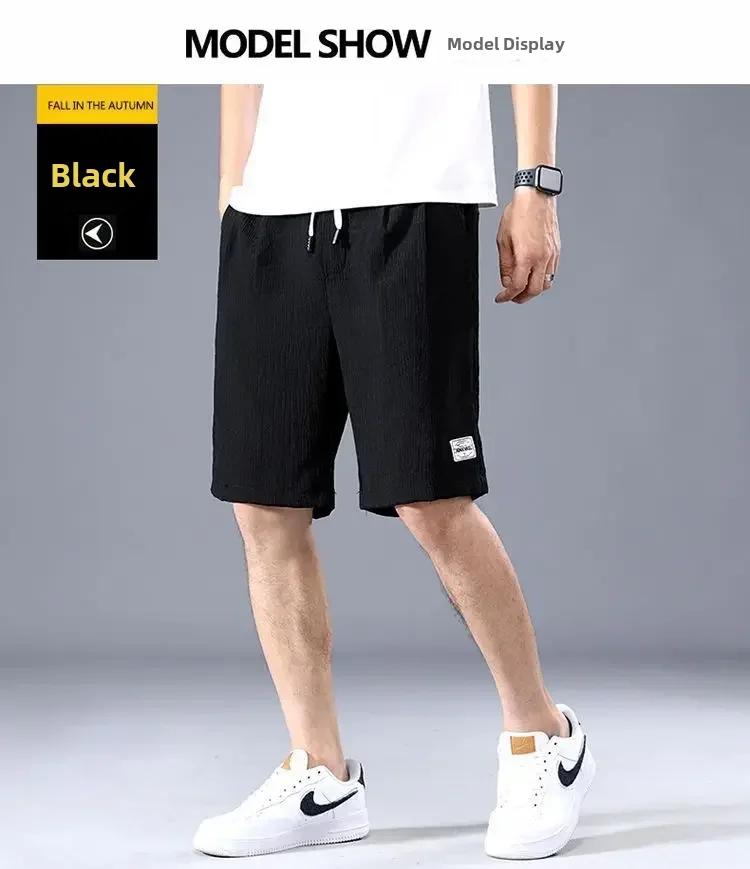Short décontracté en soie glacée pour hommes, coupe ample, Style d'été, grands pantalons, vêtements 