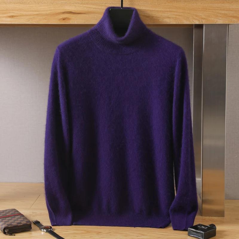 Pull à col roulé en cachemire de vison pour homme, ample, tricoté, grande taille, garde au chaud, au