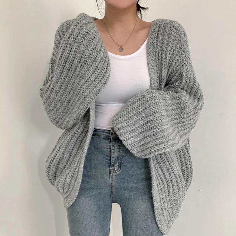 Cardigan Vintage Harajuku à manches lanternes pour femme, pull décontracté, coréen, Streetwear d'aut