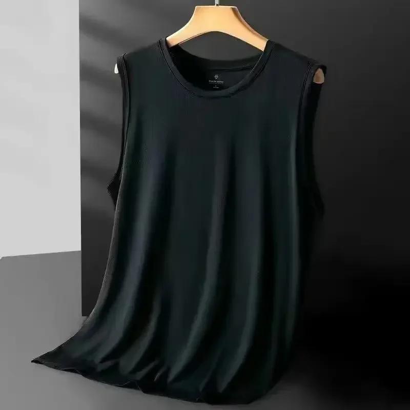 Gilet en maille de soie glacée pour hommes, vêtements de sport légers d'été, T-shirt sans manches, d