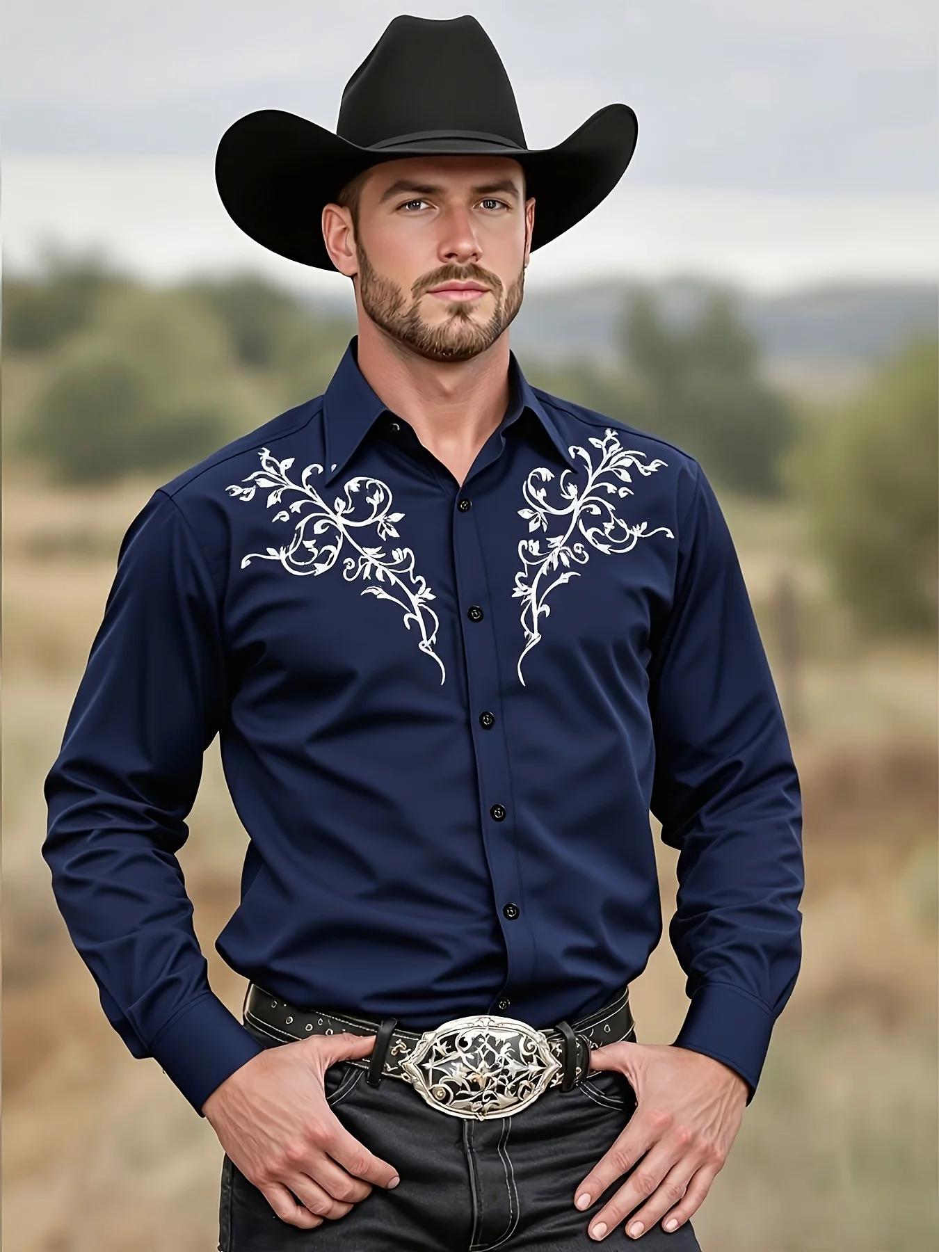 2025 Chemise de cowboy occidentale noire à manches longues pour hommes à motif tribal tenue d'événem