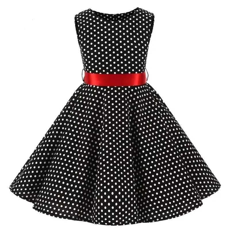 Robe d'été mi-longue en coton pour enfants, Vintage, à pois, motif Floral, pour bébé fille