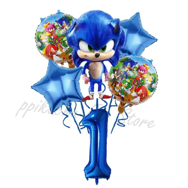 Ensemble de ballons combinés numériques sur le thème du sonique bleu, décoration d'anniversaire, cad