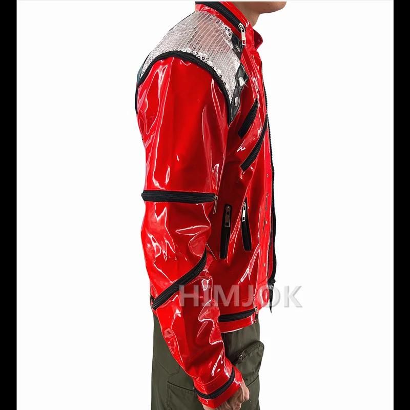 Rare MJ Michael Jackson Style Rouge Cuir Beat It Veste pour Adultes Cosplay Imiter XS-4XL