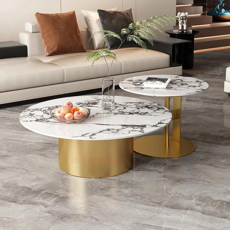 Table basse de luxe légère, combinaison de taille de jambe, support de table basse rond en pierre de