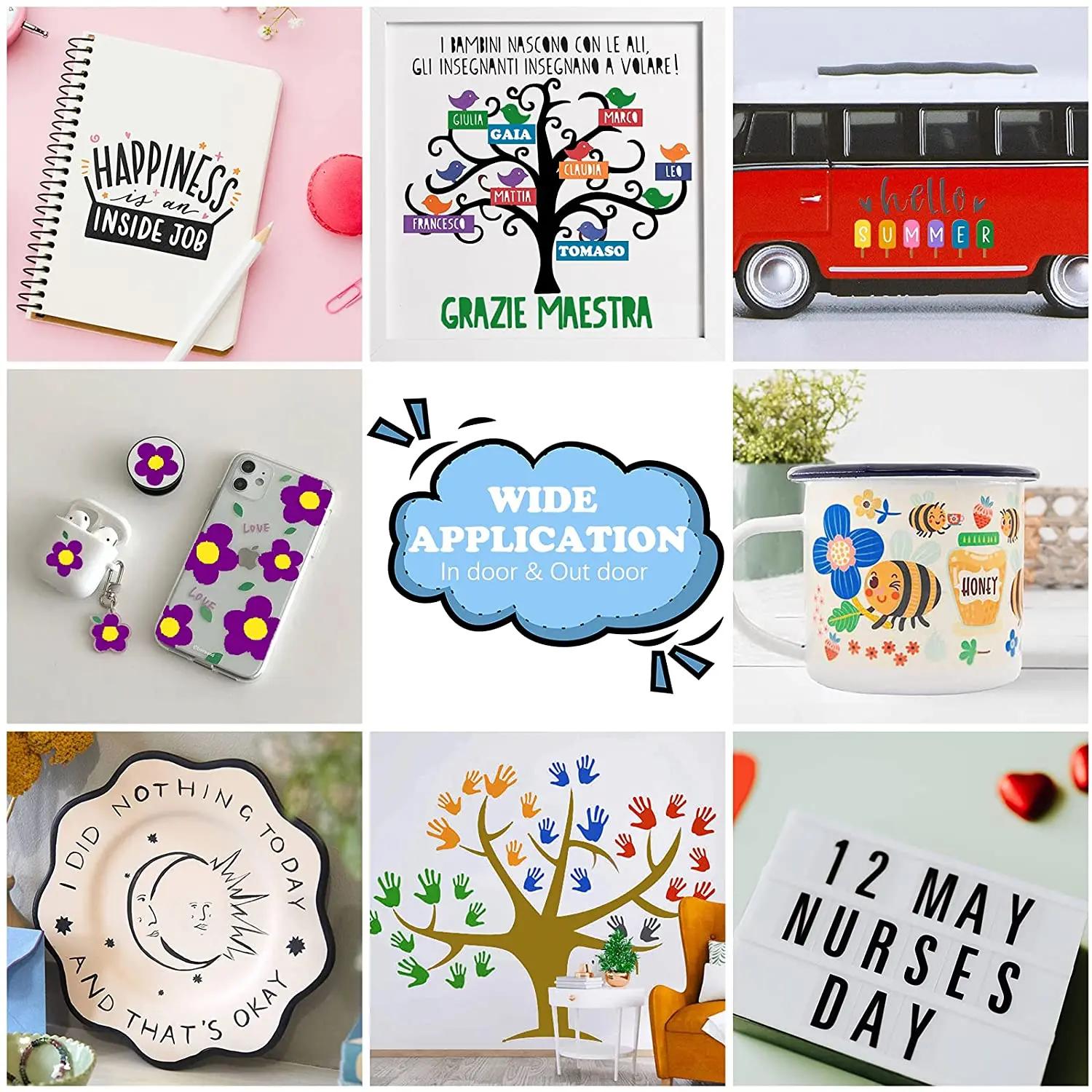 HTVRONT 12 pièces 12X5ft rouleaux de vinyle adhésifs permanents multicolores pour Cricut artisanat b