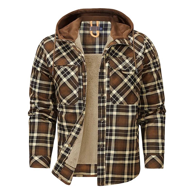 Hiver hommes Plaid polaire chemises manteaux hommes à capuche chemises décontractées homme Sport ext