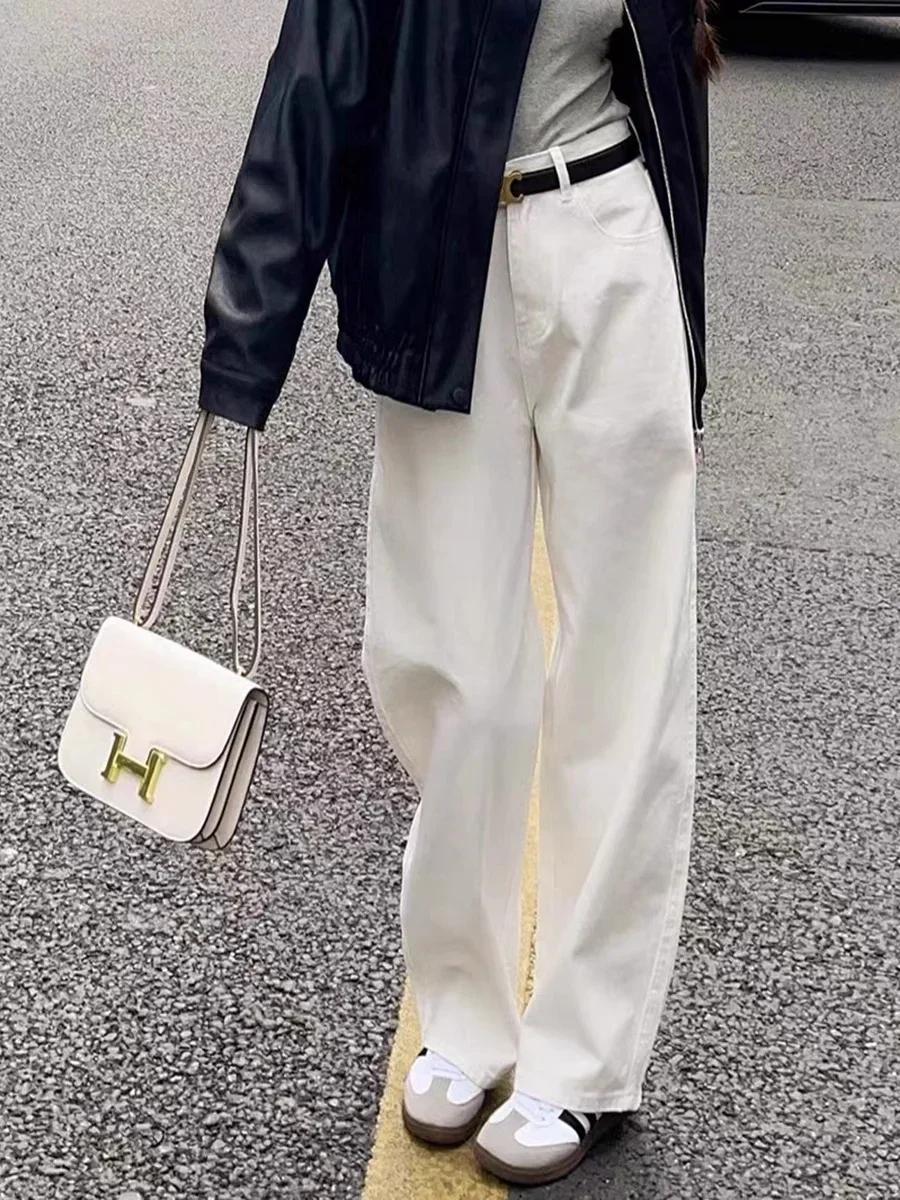 ZOENOVA-Jean Droit Blanc pour Femme, Pantalon Taille Haute, Jambes Larges, Baggy, Mode Coréenne, Nou