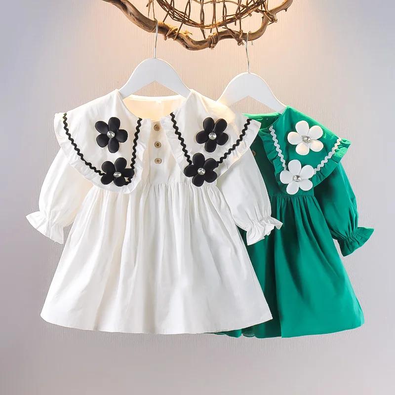 Robe version coréenne pour enfants printemps et automne mode fille pur coton fleur poupée cou robe i