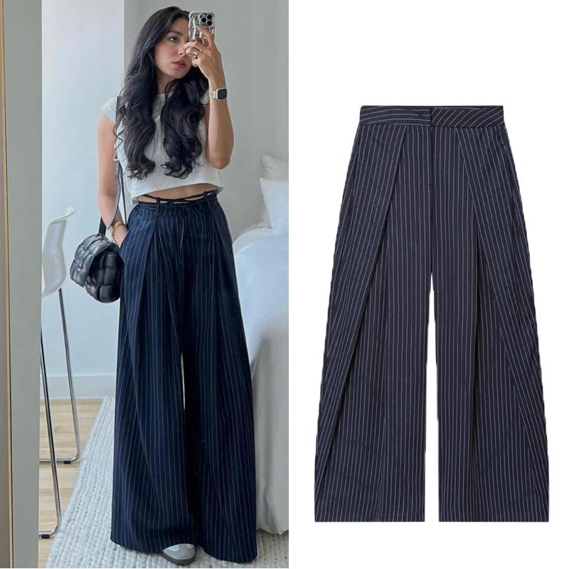 Pantalon Baggy femme pantalon rayé pantalon à jambes larges dames mode décontracté y2k pantalon 2025