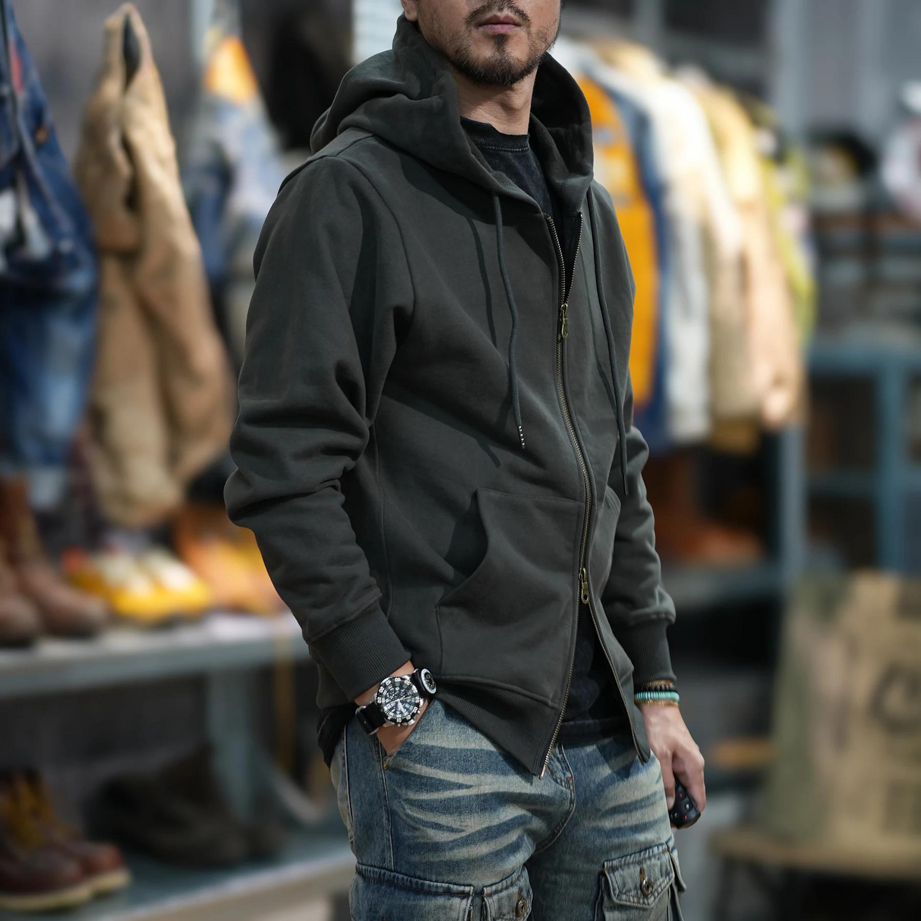 Cardigan à Capuche Rétro pour Homme, Vêtement de Marque, Lourd, Ample, Grande Taille, Nouvelle Colle
