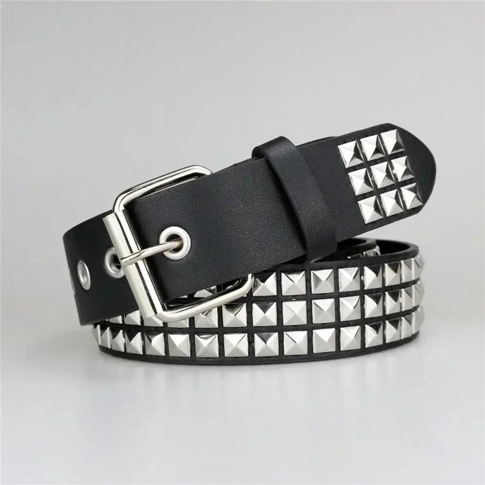 Nouvelle ceinture à rivets carrés 2026, ceinture en métal à pyramides, ceinture punk pour hommes et 