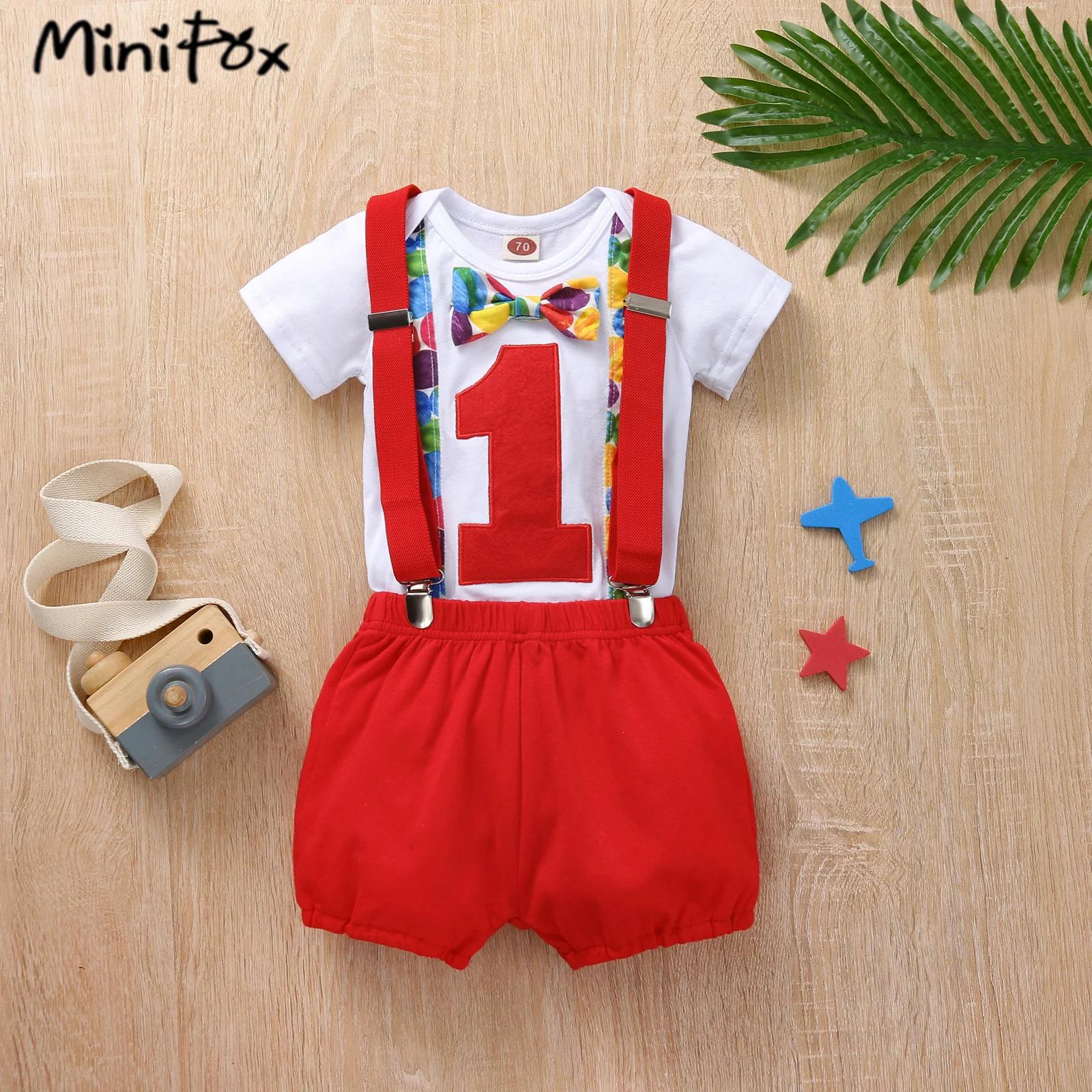 Tenue anniversaire 1 an bébé garçon MiniFox - Body et short à bretelles avec numéro 1 imprimé