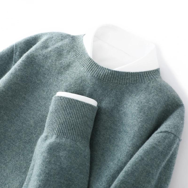 100% laine mérinos pull homme col rond basique laine pull automne hiver à manches longues doux chaud