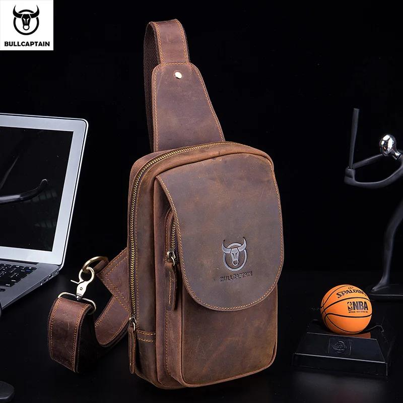 BULLCAPTAIN sacs à bandoulière pour hommes sac de poitrine en cuir Crazy Horse sacs à bandoulière en