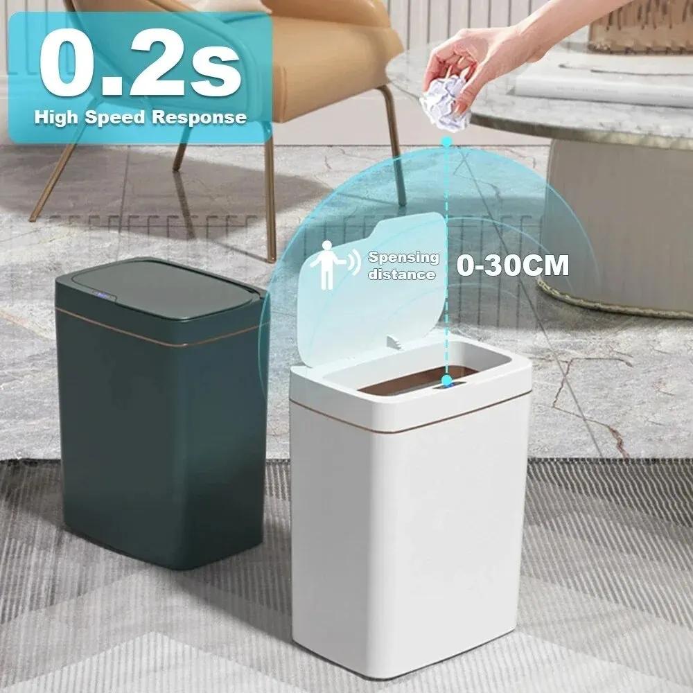 Poubelle de salle de bain intelligente, bagage automatique, poubelle électronique blanche, sans cont