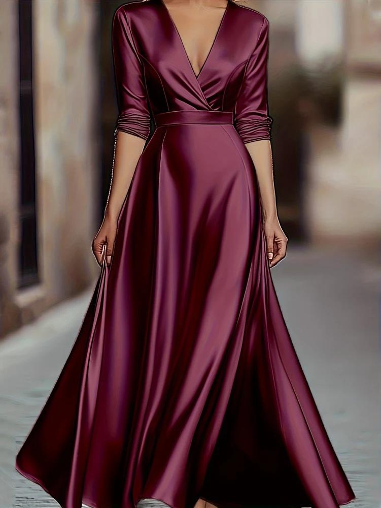 Collection Printemps/Automne : Robe de soirée élégante d'inspiration française, à col en V, à manche