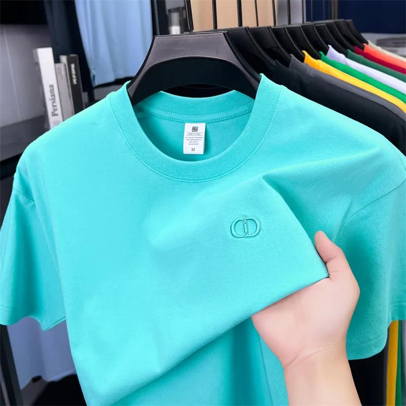 Haut de gamme marque hommes 100% coton lettre brodée T-shirt été nouveau produit mode col rond haut 