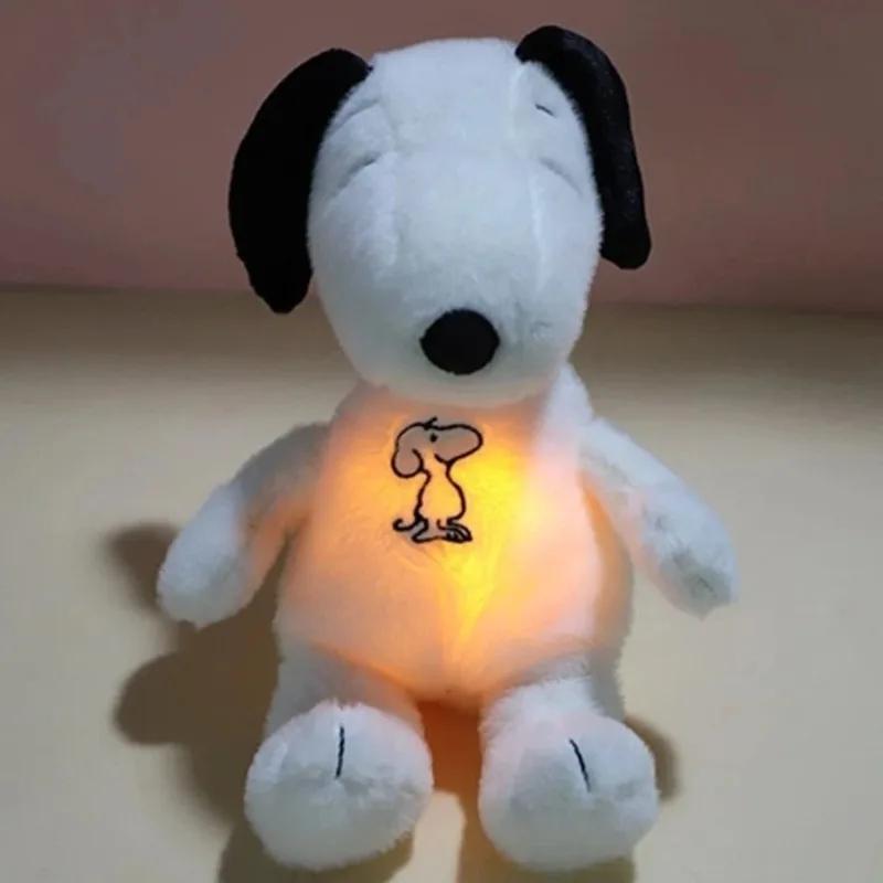 Nouveau bébé respiration apaisant Snoopy chien blanc en peluche poupée compagnon de couchage musique