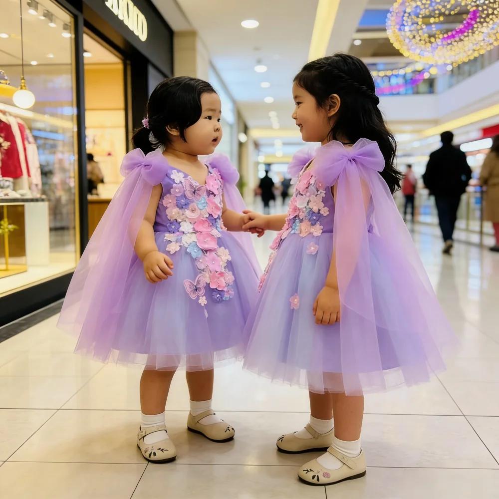 Robe de princesse violette pour filles, idéale pour anniversaire, concours de beauté, cérémonie, dem