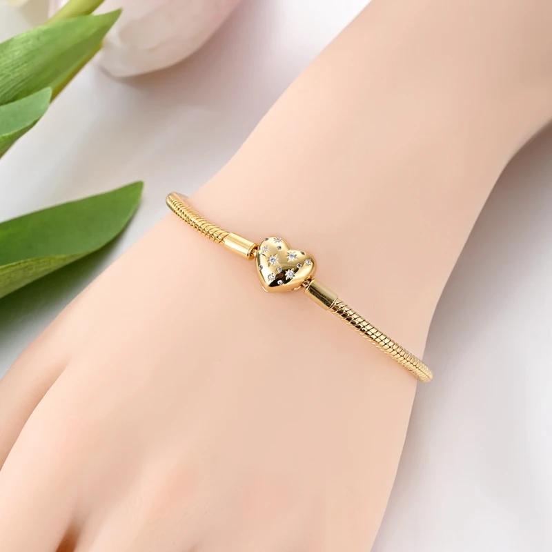 Bracelets en argent Sterling 925, 17-20CM, Original, doré, scintillant, en forme de cœur, adaptés au